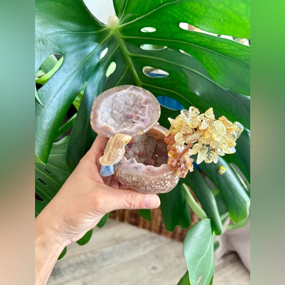 Parrot carving on Agate Geode with Citrine Tree - Picture 5 of 6